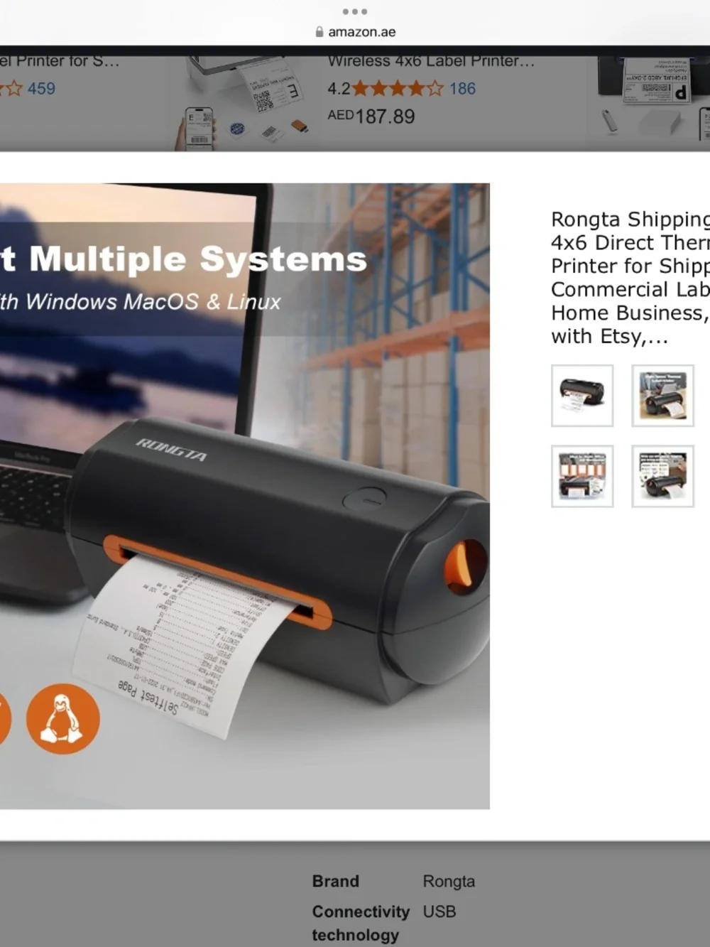 Rongta 4x6 Direct Label Printer. Open Box